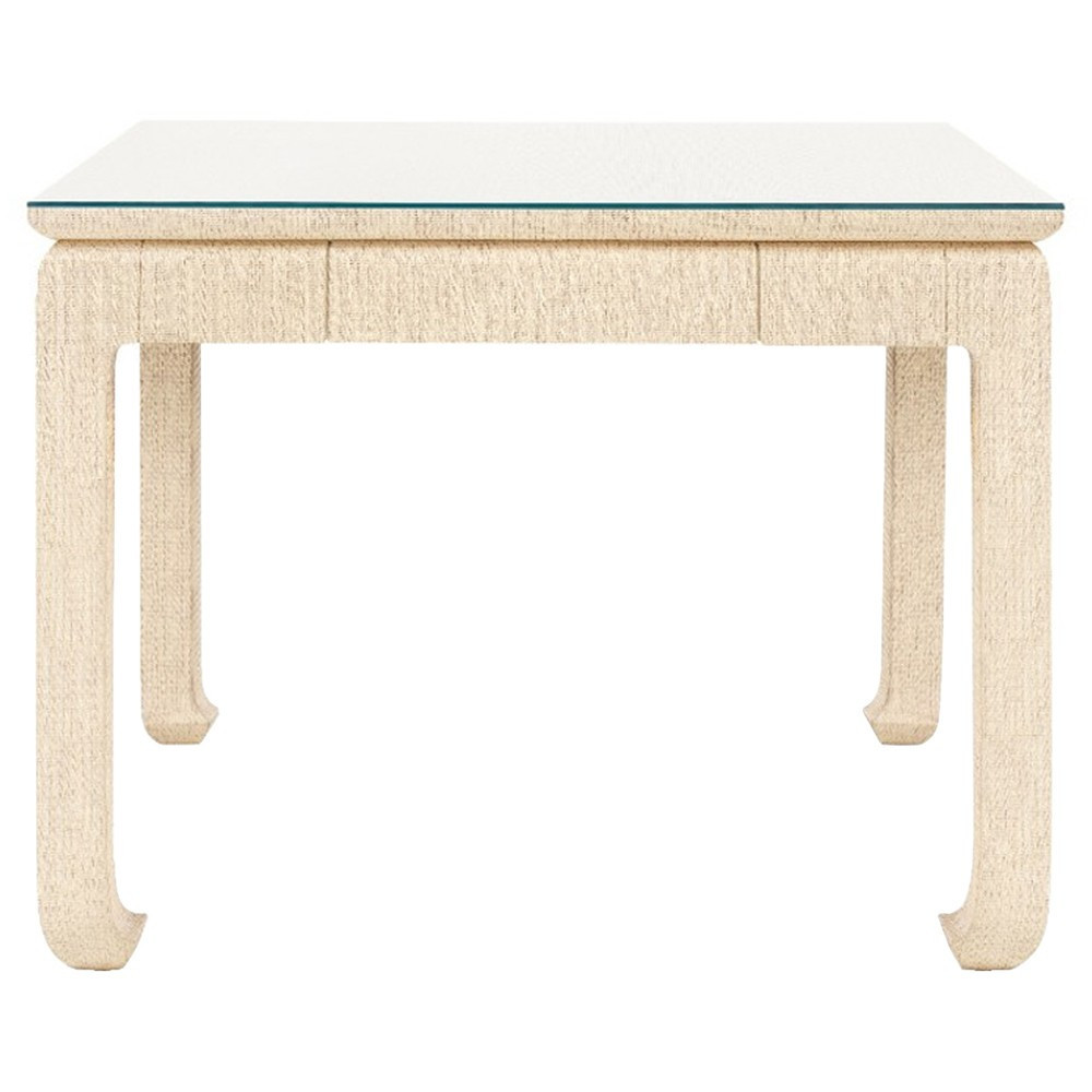 Bethany Coastal Beach Natural Grasscloth Wood Game Table - 38 | Kathy Kuo Home