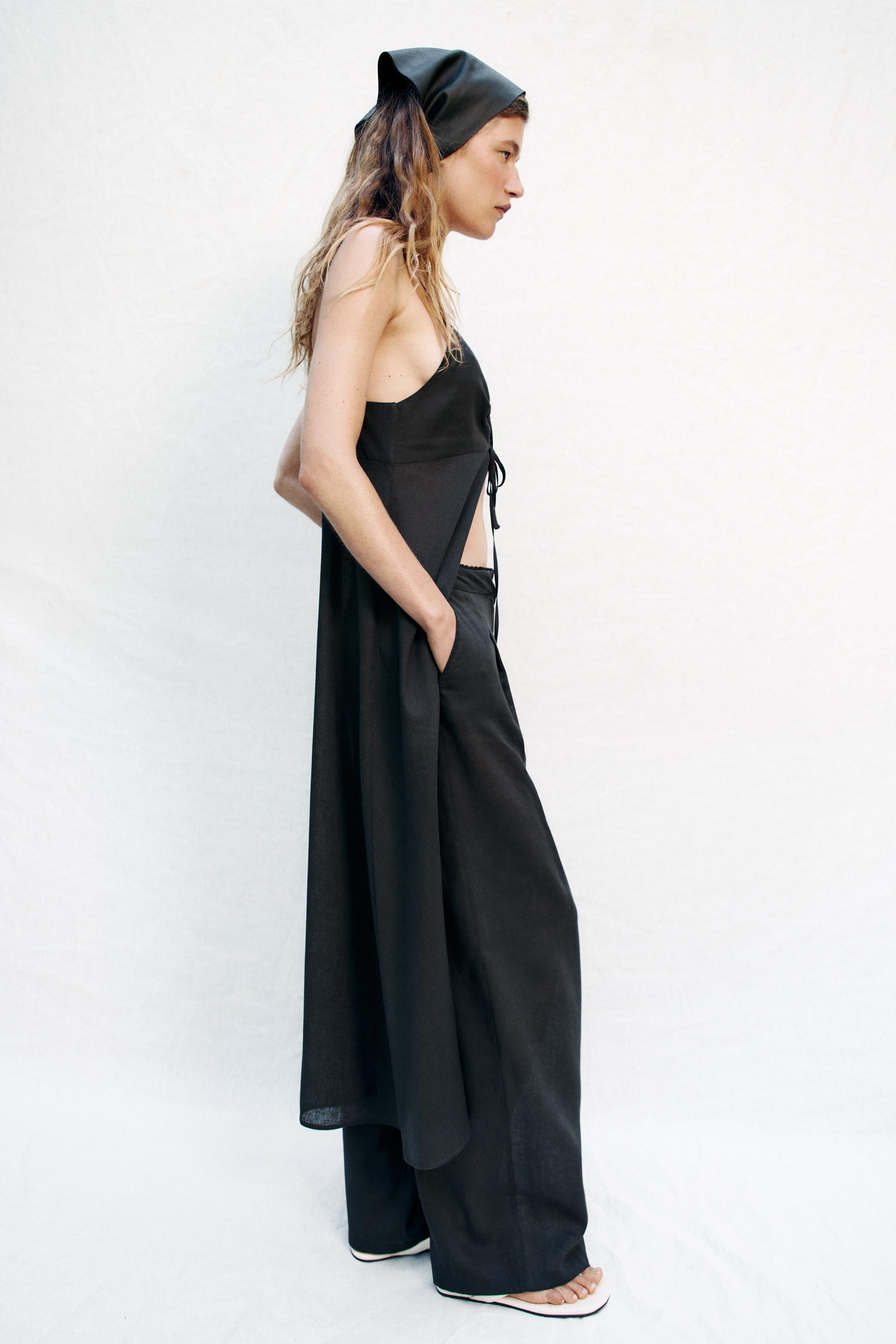 STRAIGHT LINEN BLEND TROUSERS WITH LACE TRIM | Zara UK