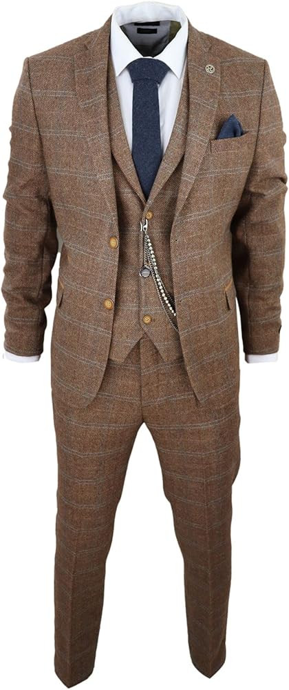 Men's 3 Piece Suit Wool Tweed Green Blue Brown Check 1920s Gatsby Formal Dress Suits | Amazon (UK)