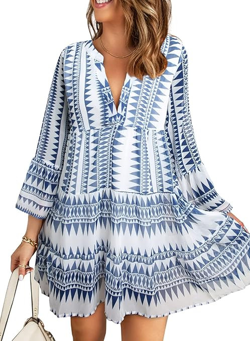 Dokotoo Women's Fashion Dresses V Neck Leopard Floral Print Mini Dress Swing Babydoll Dress Summe... | Amazon (US)