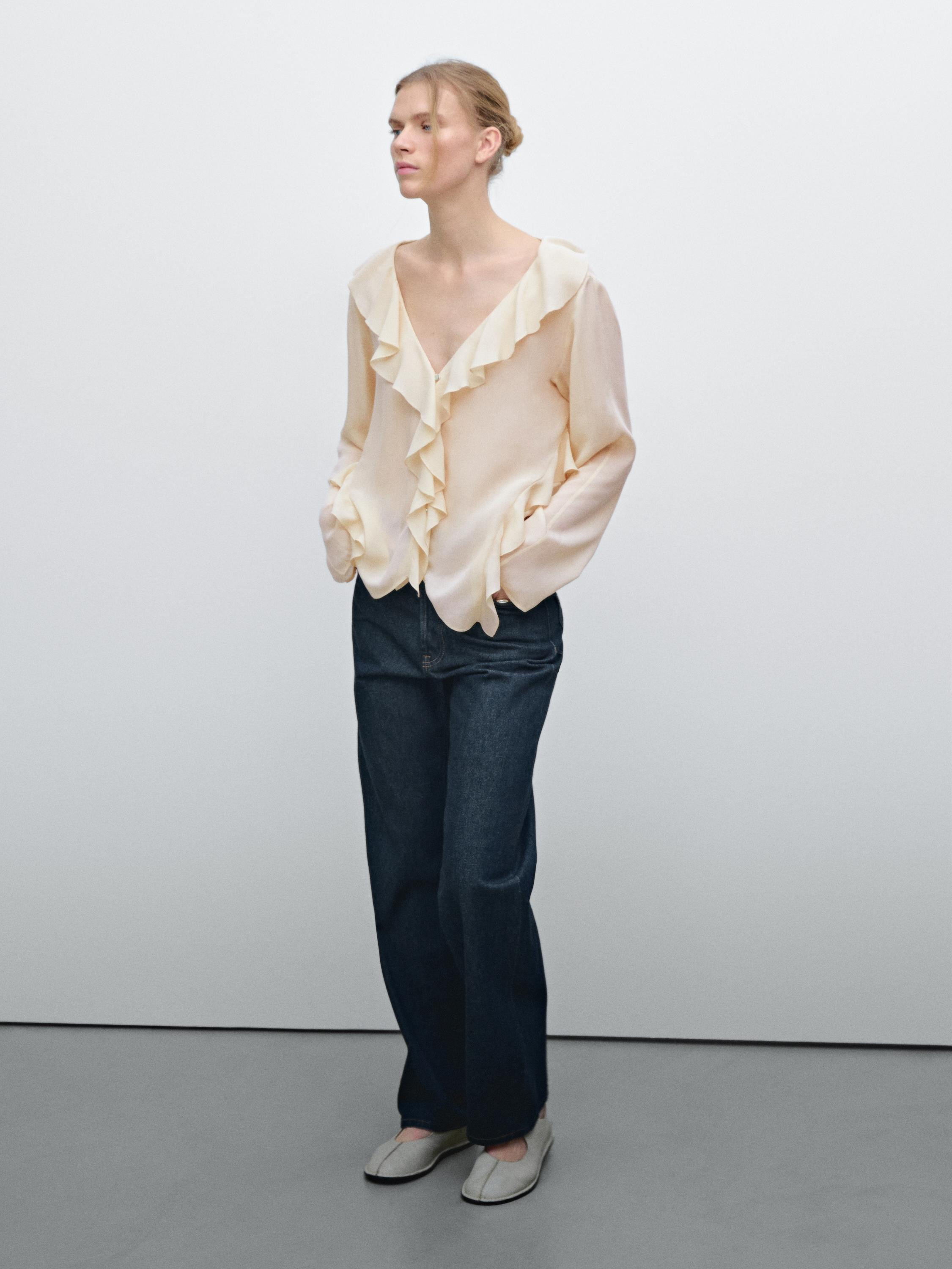 Ruffled shirt with asymmetric hem | Massimo Dutti US