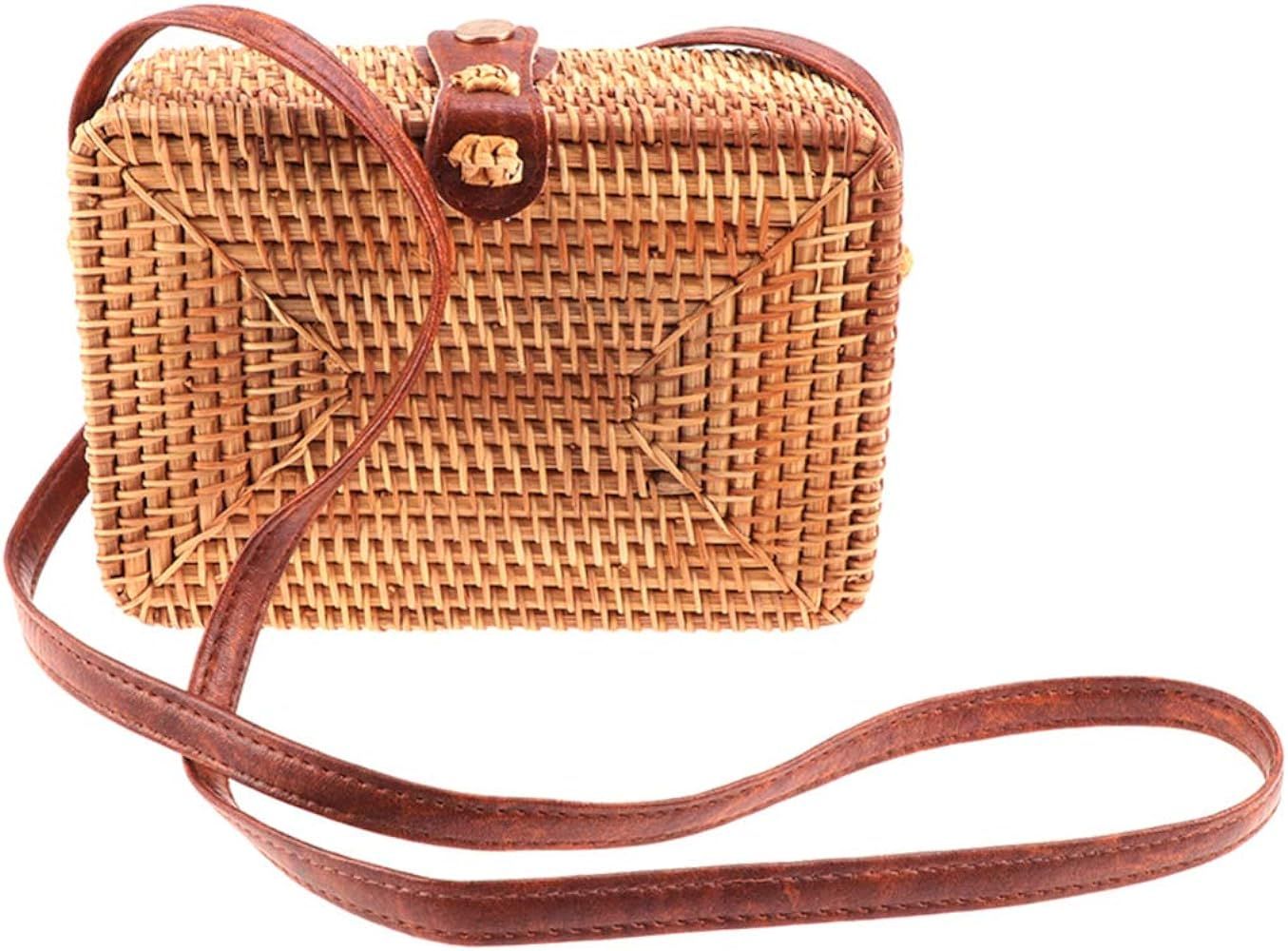 KESYOO Handwoven Square Rattan Bag Straw Crossbody Shoulder Handbag Summer Beach Clutch with Leat... | Amazon (US)