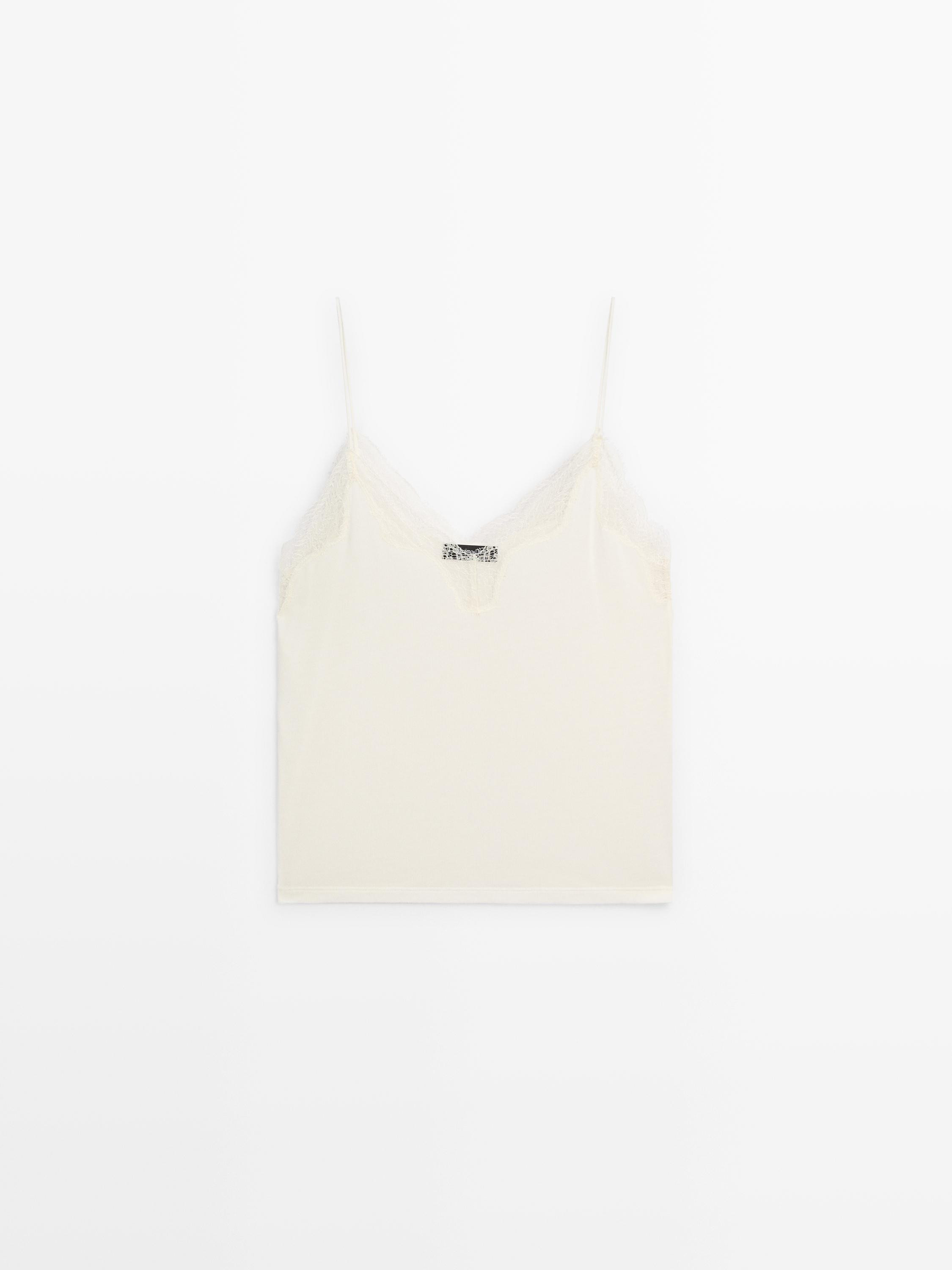 Camisole top with lace detail | Massimo Dutti UK