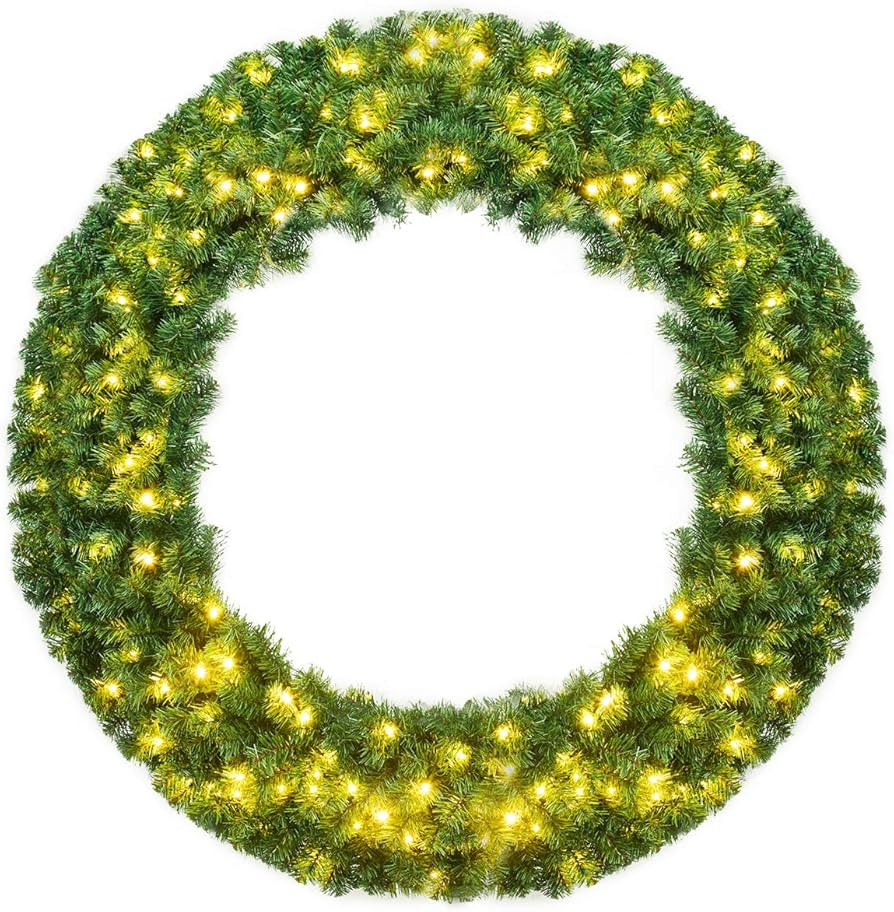 Goplus 48 Inch Large Pre-Lit Christmas Wreath, Battery Operated Winter Wreaths for Front Door wit... | Amazon (US)