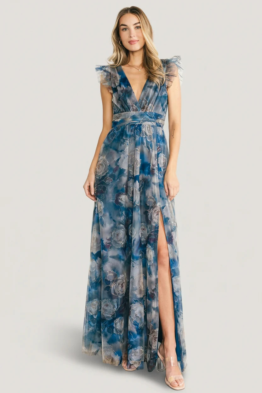 Adelyn Maxi Dress — Blue Floral Tulle Maxi | Baltic Born | Baltic Born