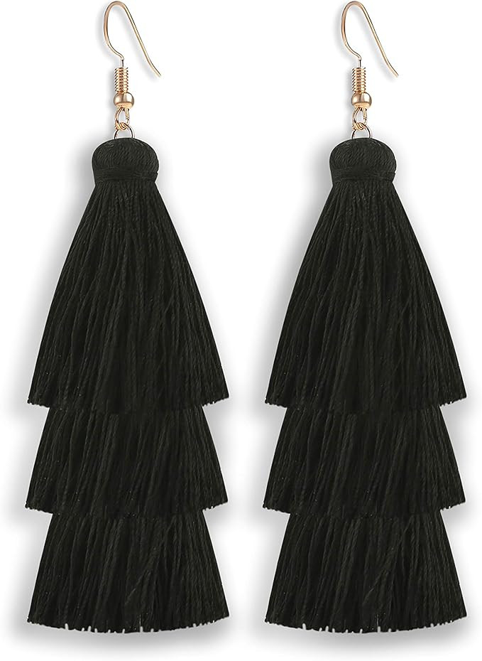 Jugalstar Colorful Tassel Earrings 3 Tier Layered Bohemian, Eardrop Big Dangle Drop Fashion Jewel... | Amazon (US)