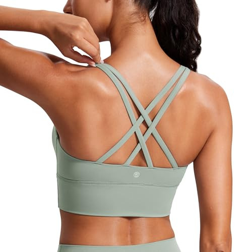 CRZ YOGA Naked Feeling Strappy Longline Sports Bras for Women - Medium Impact Criss Cross Yoga Padded Workout Crop Top Green Palm Court Large | Amazon (US)