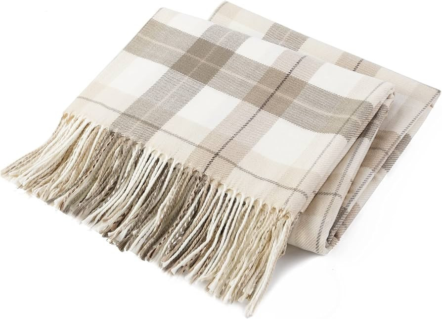 BATTILO HOME Fall Plaid Throw Blanket for Couch, Farmhouse Checkered Decor Throw, Lightweight Bei... | Amazon (US)