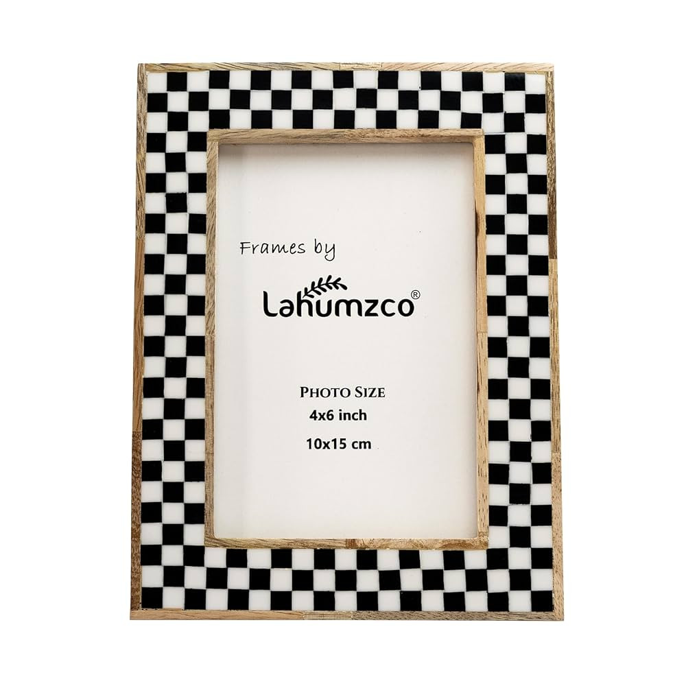 4x6 Handmade Photo Frame – Black & White Checkered Wood Pattern, Vintage Rustic Style, Tabletop... | Amazon (US)
