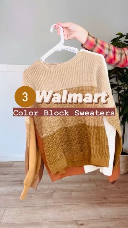 3 Walmart color block sweaters! I’m wearing a size small in the first sweater, size large in the second sweater, and size medium in the last sweater. 

#LTKunder50 #LTKSeasonal #LTKHoliday