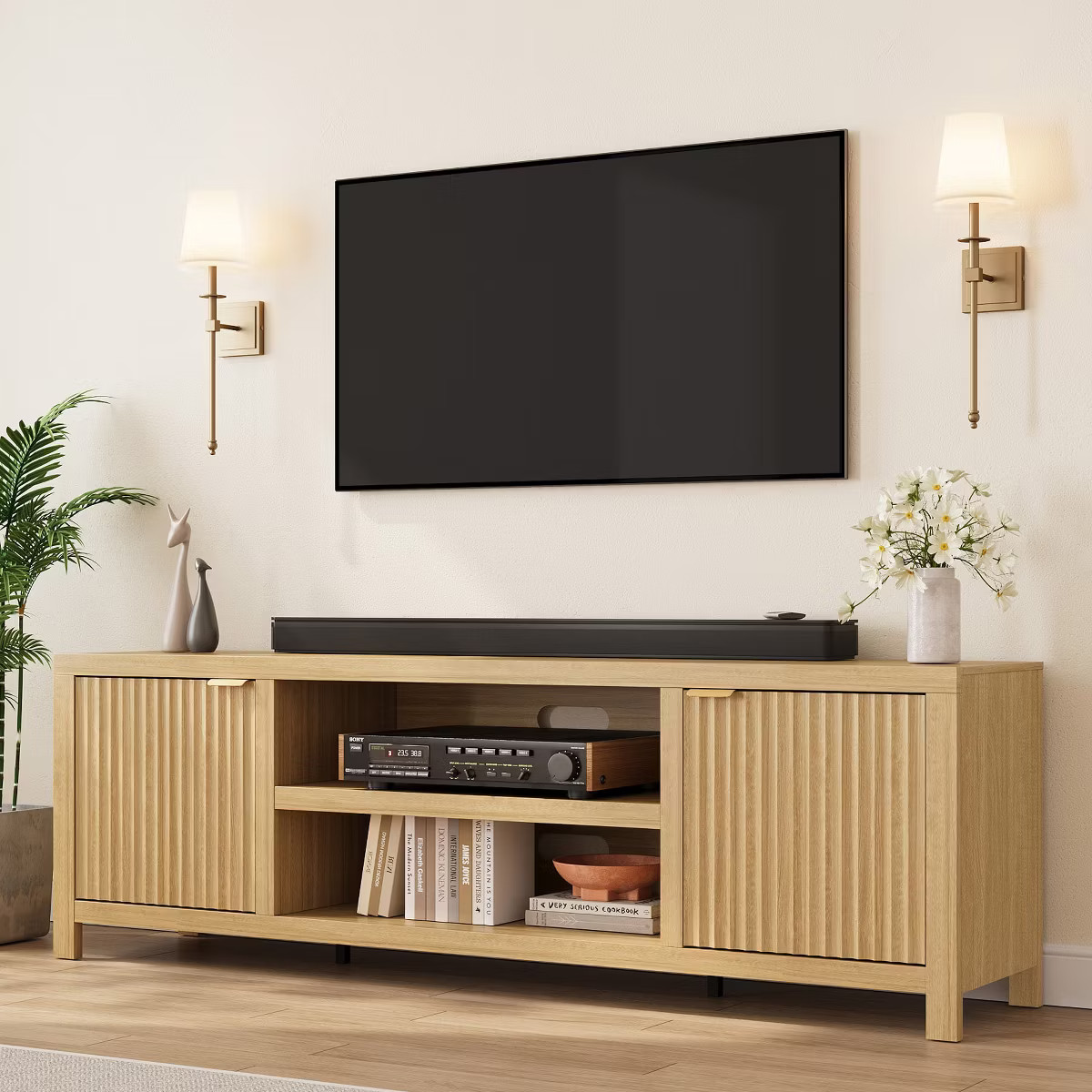 Garvee Fluted TV Stand for 80 Inch, Modern Entertainment Center with Storage, Wooden Media Cabine... | Target