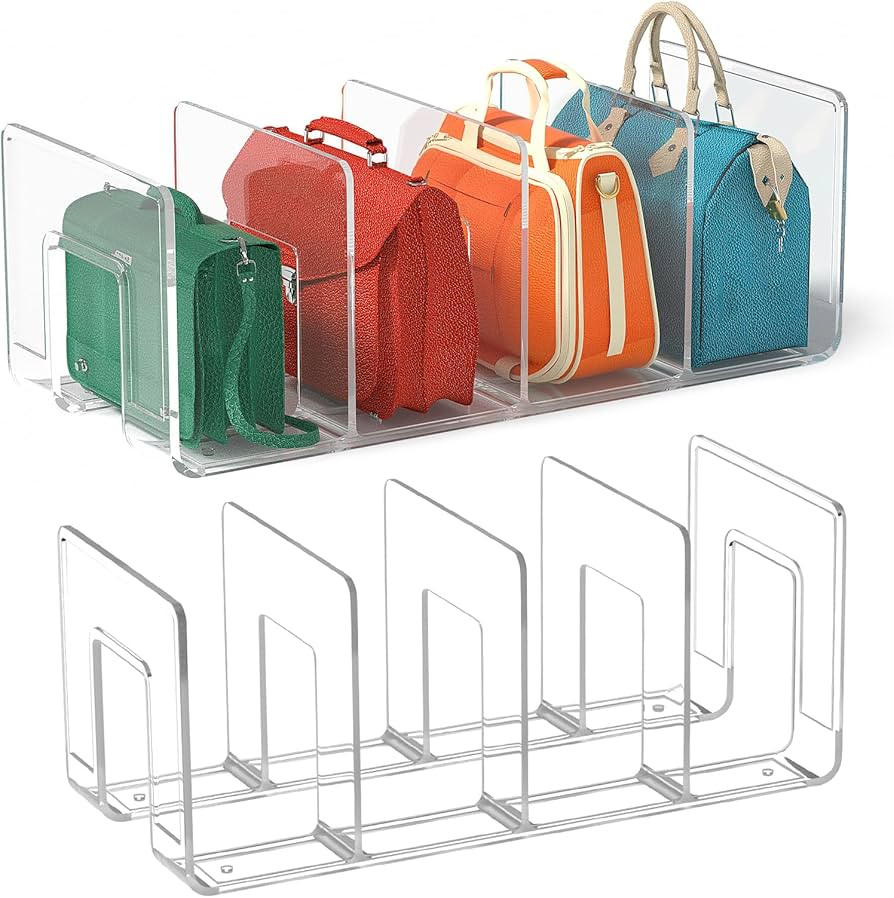 2pcs Clear Plastic Purse Handbag Organizer 4 Sections Bag Closet Shelf Divider Purse Display Stan... | Amazon (US)