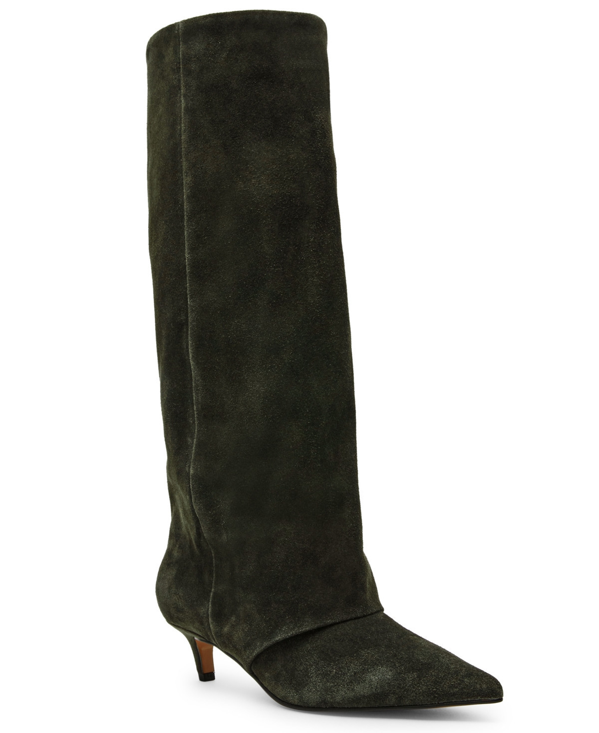 Steve Madden Women's Luca Slouchy Kitten-Heel Dress Boots - Olive Suede | Macy's