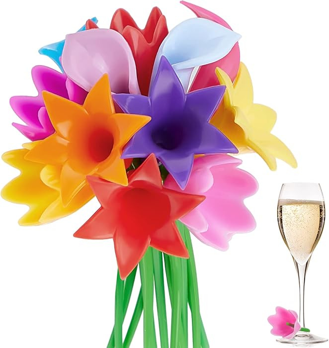 Cunhill 12 Pcs Floral Wine Glass Charms Calla Lily Drink Markers Tulip Silicone Wine Marker for I... | Amazon (US)