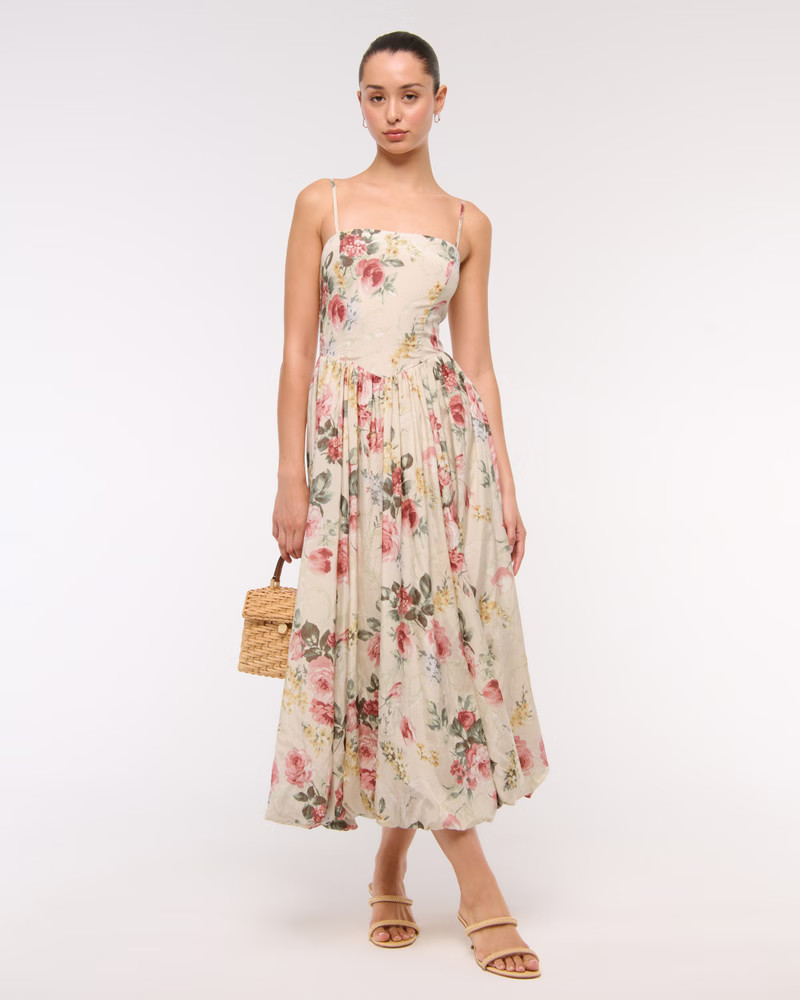 Women's Dipped-Waist Bubble Hem Midi Dress | Women's New Arrivals | Abercrombie.com | Abercrombie & Fitch (US)