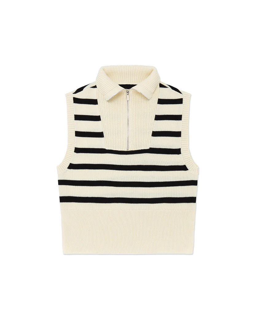 Half Zip Sweater Vest - Ivory Black Stripe S | We Wore What