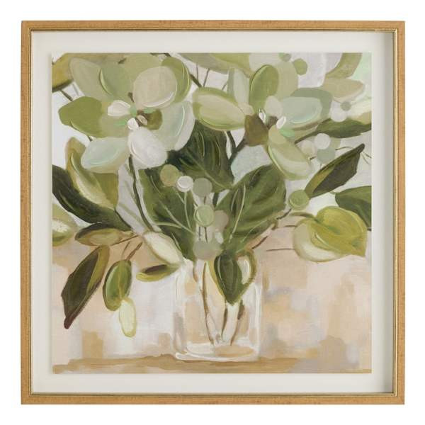 Glass Framed Green & Tan Floral Printed Wall Art, 25", sold by At Home | At Home