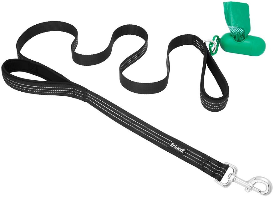 FRISCO Traffic Leash with Padded Handles & Poop Bag Dispenser, Black, Length: 6ft, Width: 1-in - ... | Chewy.com