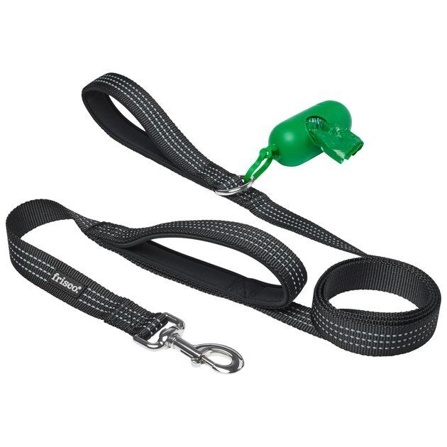 FRISCO Traffic Leash with Padded Handles & Poop Bag Dispenser, Black, Length: 6ft, Width: 1-in - ... | Chewy.com