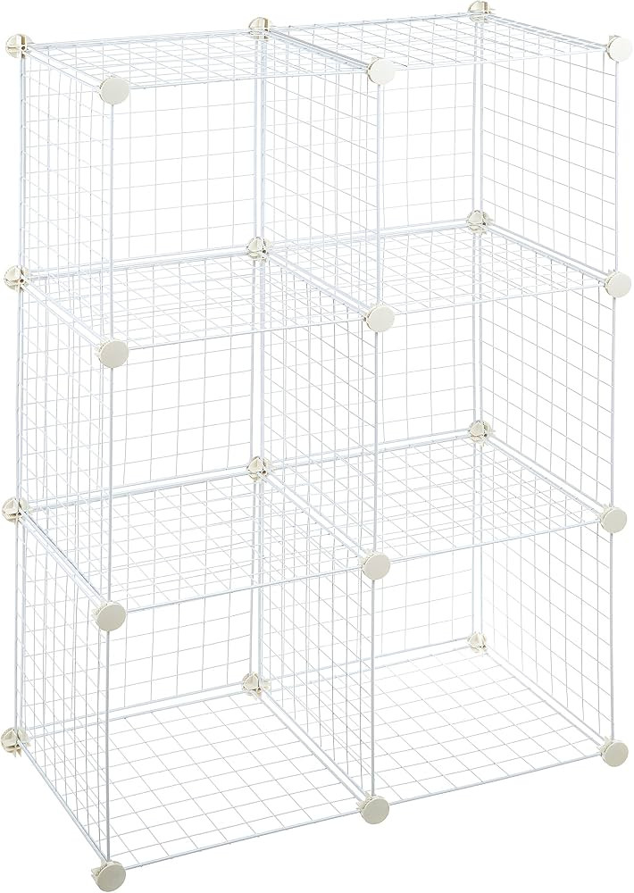 Amazon Basics 6-Cube Wire Grid Storage Shelves, 14" x 14" Stackable Cubes, White | Amazon (US)