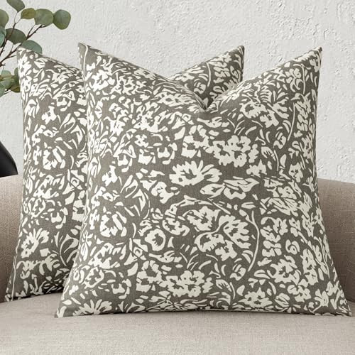 MIULEE Floral Pillow Covers 20x20 Set of 2, Neutral Linen Decorative Throw Pillow Covers for Sofa Couch Outdoor Living Room, Farmhouse Cushion Covers, Light Taupe | Amazon (US)