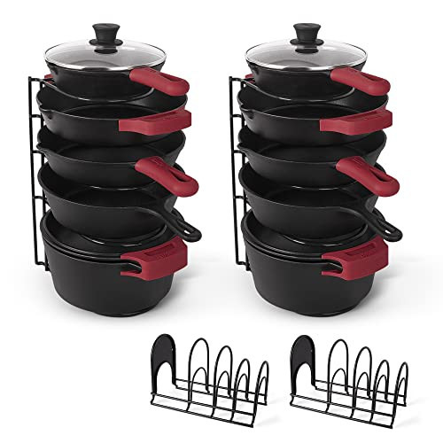 Cuisinel Pots and Pans Organizer - 15" Heavy Duty Skillet Rack - 2 Pack - Kitchen Counter/Cabinet Organization Storage - Holder for Cookie Sheet, Cutting Board, Cast Iron Cookware, Dish, Lid Stand | Amazon (US)