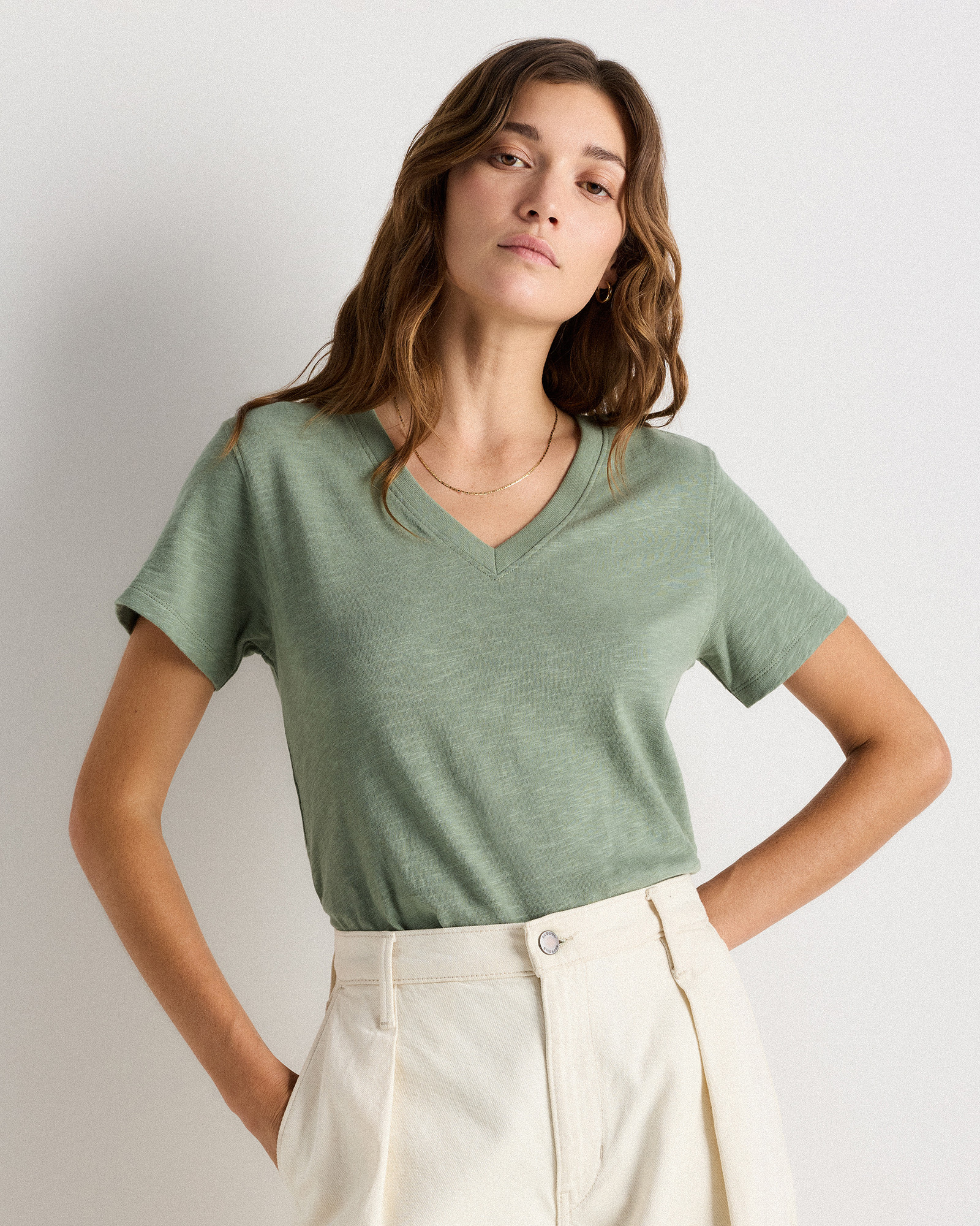 100% Organic Cotton Slub V-Neck Tee | Quince