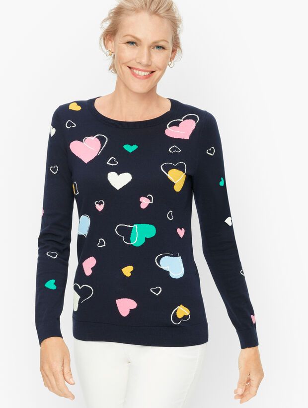 Crewneck Pullover - Tossed Hearts | Talbots