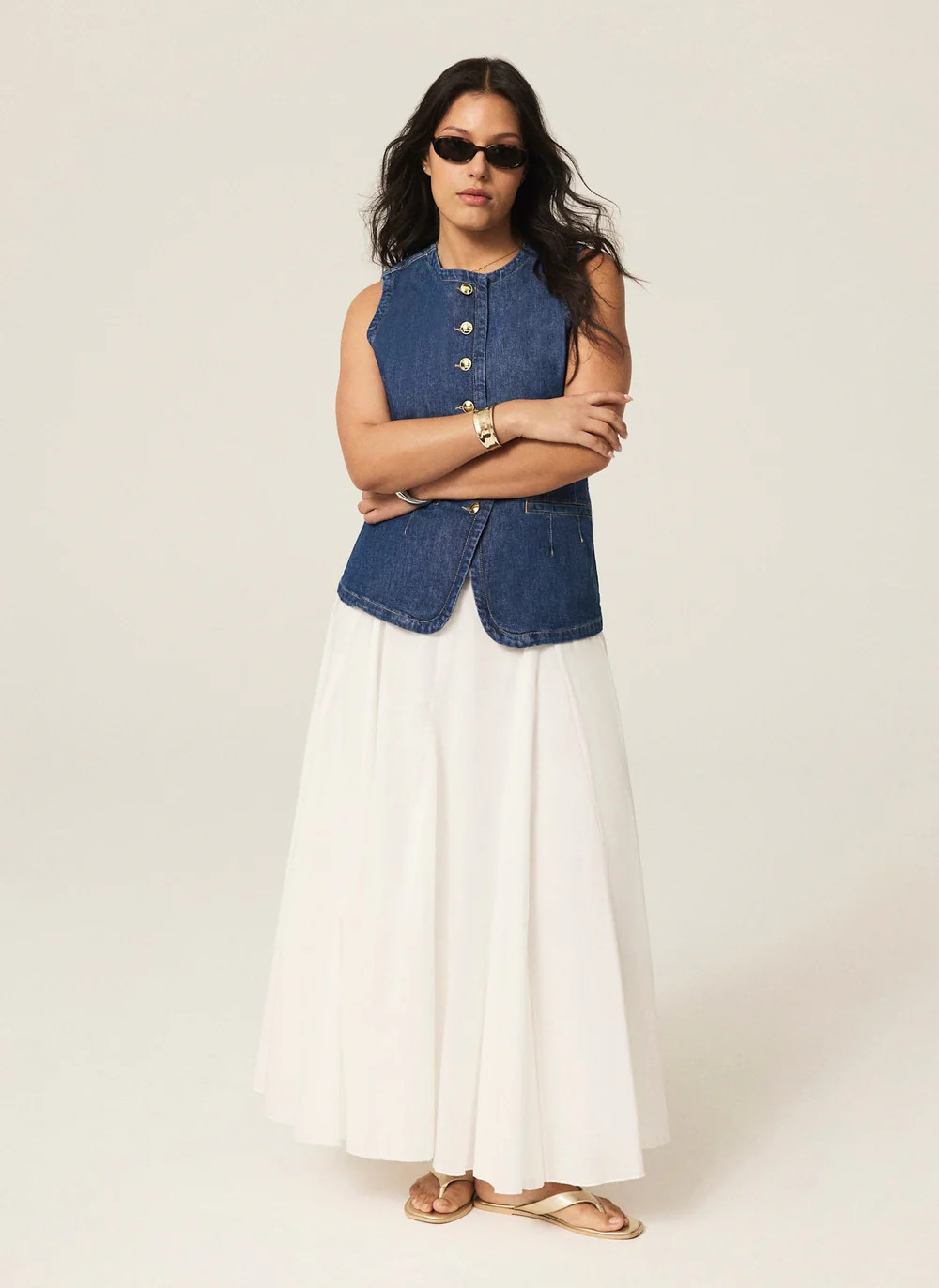 White Cotton Full Midi Skirt | Mint Velvet