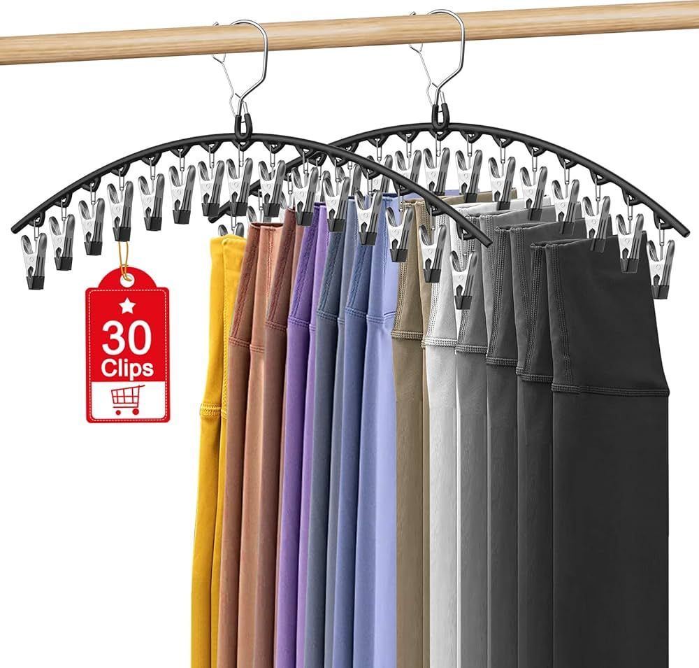 Upgrade Skirt Pants Hangers with Clips, Metal Legging Organizer for Closet with 15 Cilps Holds 30... | Amazon (US)