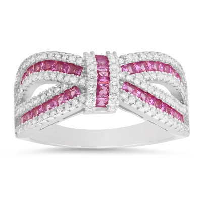 Sterling Silver Pink Sapphire CZ Love Knot Ring | Target