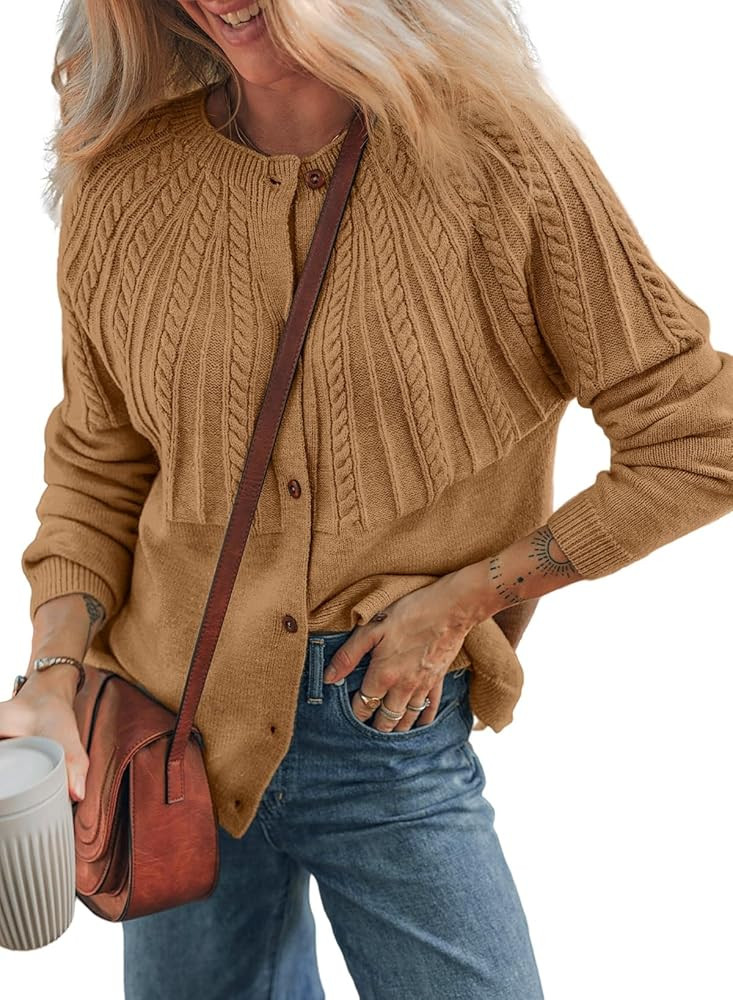 Dokotoo Cardigan Sweaters for Women 2024 Fall Outfits Long Sleeve Crochet Knit Sweaters | Amazon (US)