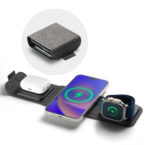 Mophie 3-in-1 Travel Charger with MagSafe - Portable Wireless Charging Hub, Compatible w/Apple Devices, iPhone 17/16/15/14/13/12 Series, Apple Watch Series 11 to 1 & Ultra, AirPods Pro/3rd Gen, Black | Amazon (US)