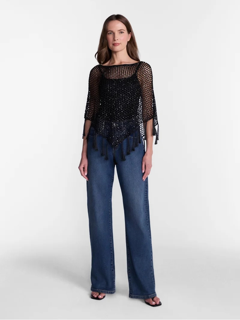 Madden NYC Women's Sequin Poncho, Sizes XS-XXL | Walmart (US)