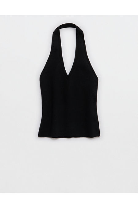 Aerie Sweater Halter Tank Top Women's True Black S | Aerie