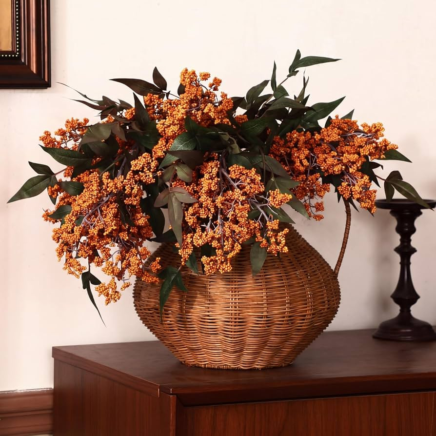 Zeyune 3 Pcs Artificial Orange Berry Stem 35 Inch Spring Faux Flowers Picks Branches Fake Realist... | Amazon (US)