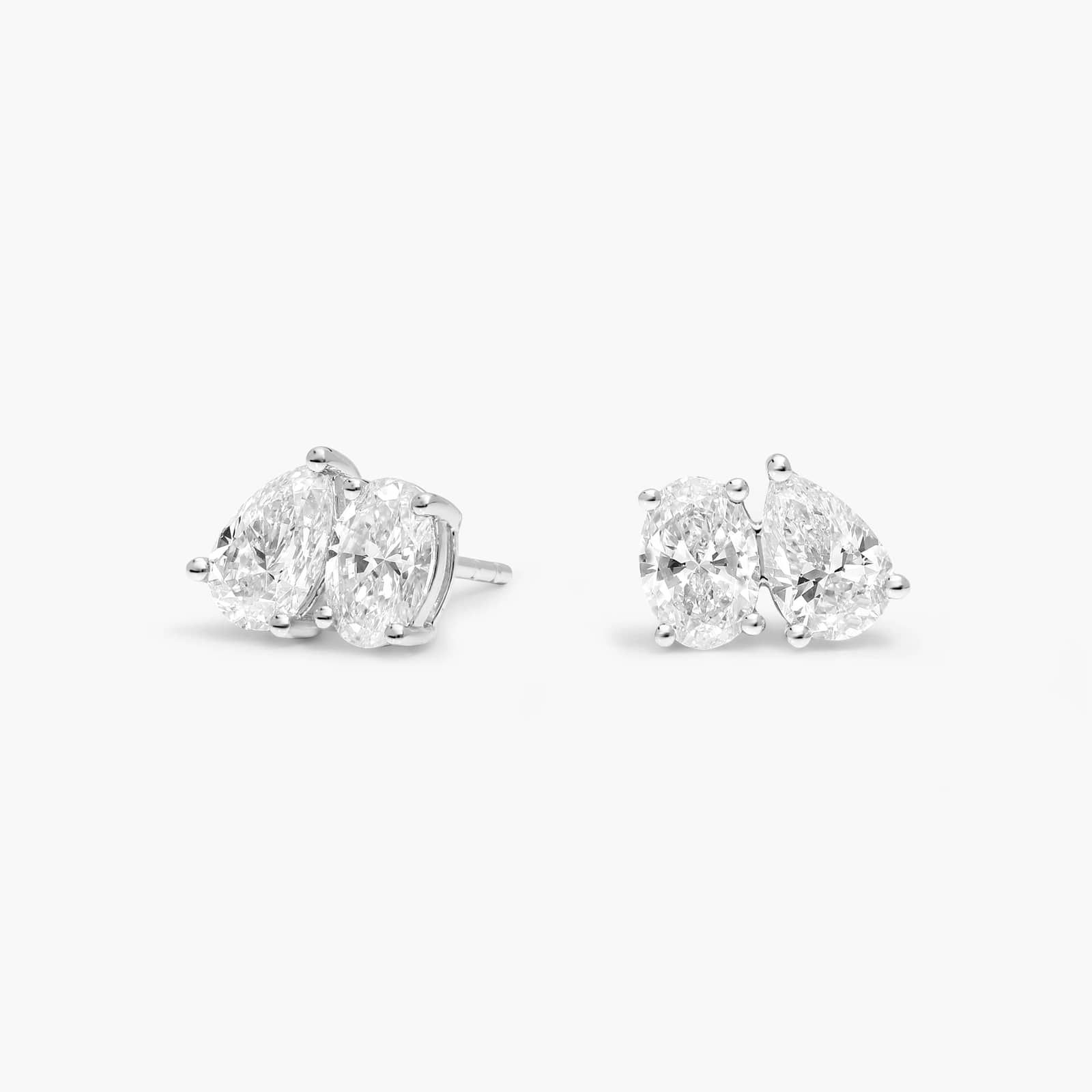 Toi et Moi Earrings with 2 CTW Oval and Pear Shaped Lab-Grown Diamonds in 14K White Gold | Blue Nile