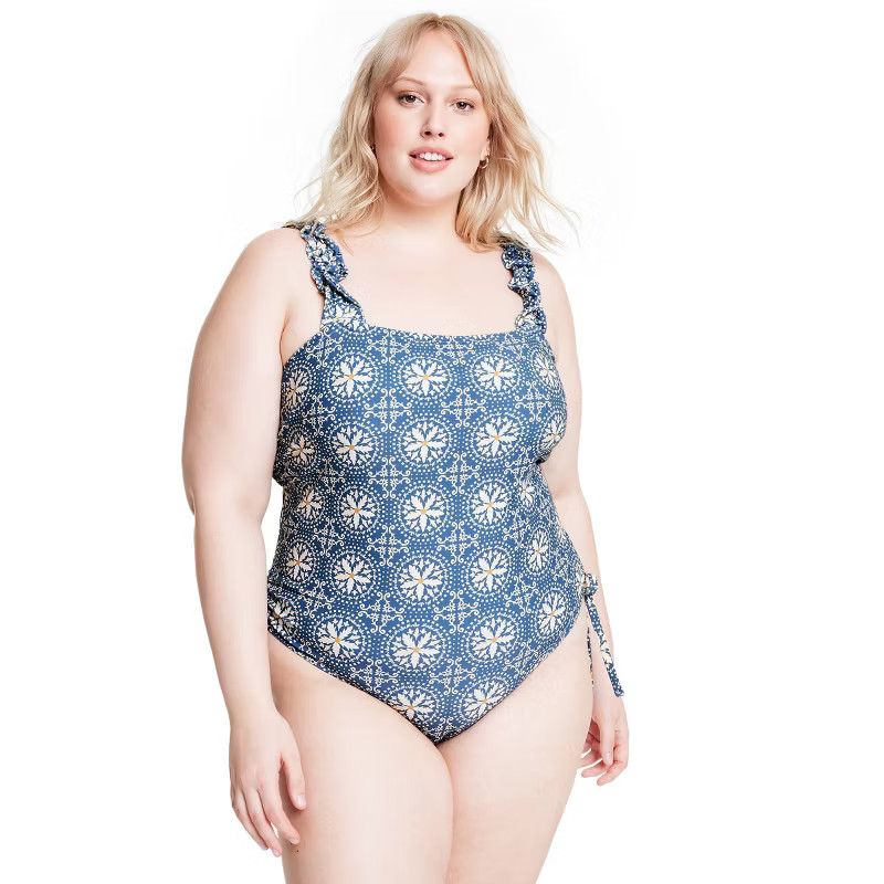 Women's Coral Tile Print Flutter Sleeve Medium Coverage One Piece Swimsuit - Agua Bendita x Targe... | Target