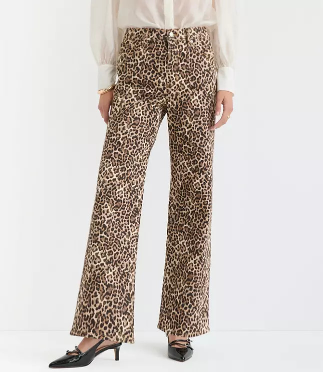 Curvy High Rise Wide Leg Jeans in in Leopard Print | LOFT