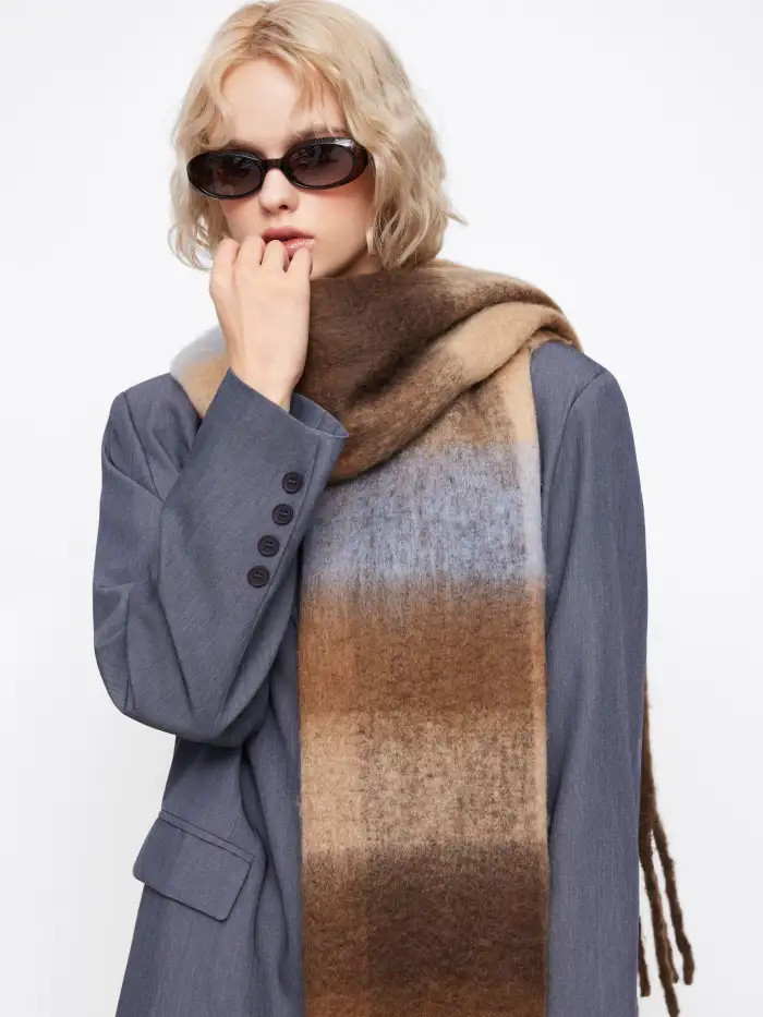 PLAID FRINGED SCARF | Cider