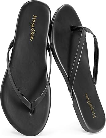 mazeskin Womens Memory Foam Flip Flops Flat Thong Sandals | Soft Vegan Leather Comfortable Cushio... | Amazon (US)