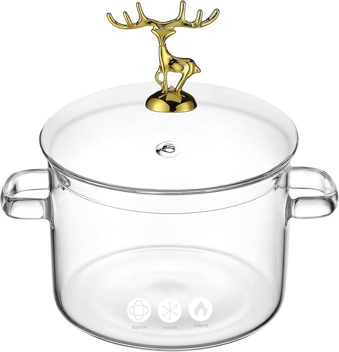 Vaguelly, Clear Glass Cooking Pot Saucepan with Lid, 1500mL Simmer Pot Stew Pot Microwave Stove a... | Amazon (US)