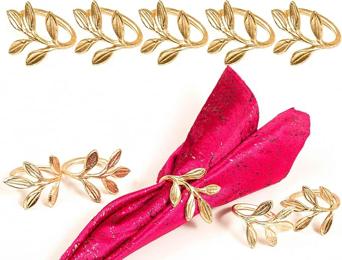 10 Pcs Gold Leaf Napkin Rings Set, Lightweight Metal Cloth Napkin Rings Floral Serviette Buckles ... | Amazon (US)