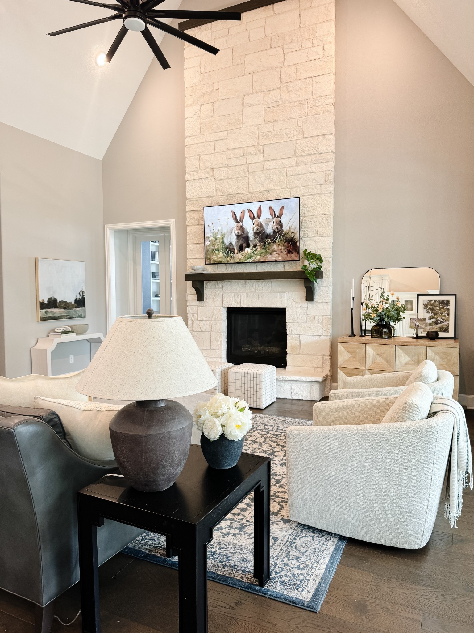 Using free YouTube art for this adorable bunny screensaver!! Easter living room views from last year! 

#LTKSeasonal #LTKHome