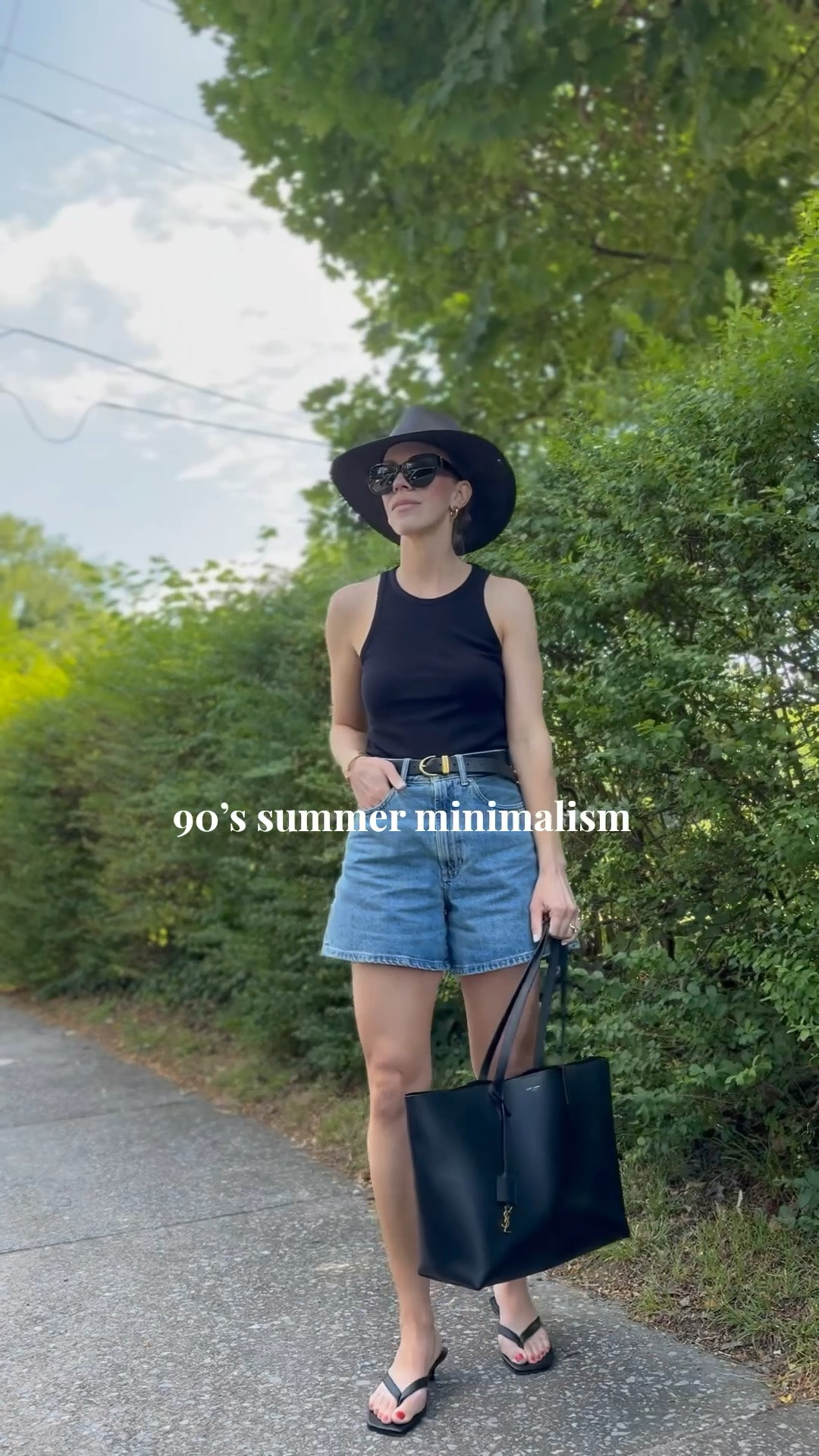 90’s summer minimalism, summer 2026 outfits, butter mom, tank top with high rise denim shorts, kitten heel thong sandals, @Janessa Leone black straw hat

#LTKSeasonal #LTKSaleAlert #LTKOver40