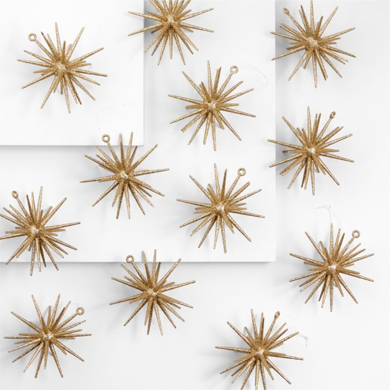 3D Gold Glitter Star Christmas Tree Ornaments, Set of 12 | Crate & Barrel | Crate & Barrel
