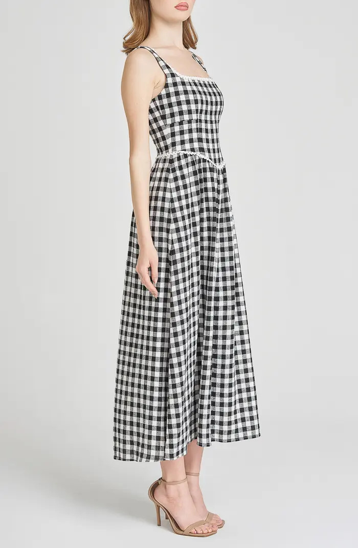 x Styled by COCO! Gracie Gingham Linen Blend Midi Dress | Nordstrom