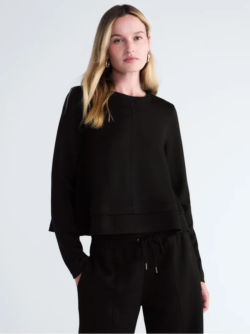 Scoop Women's and Women's Plus Scubaknit Cropped Tiered Top, Sizes XS-4X | Walmart (US)
