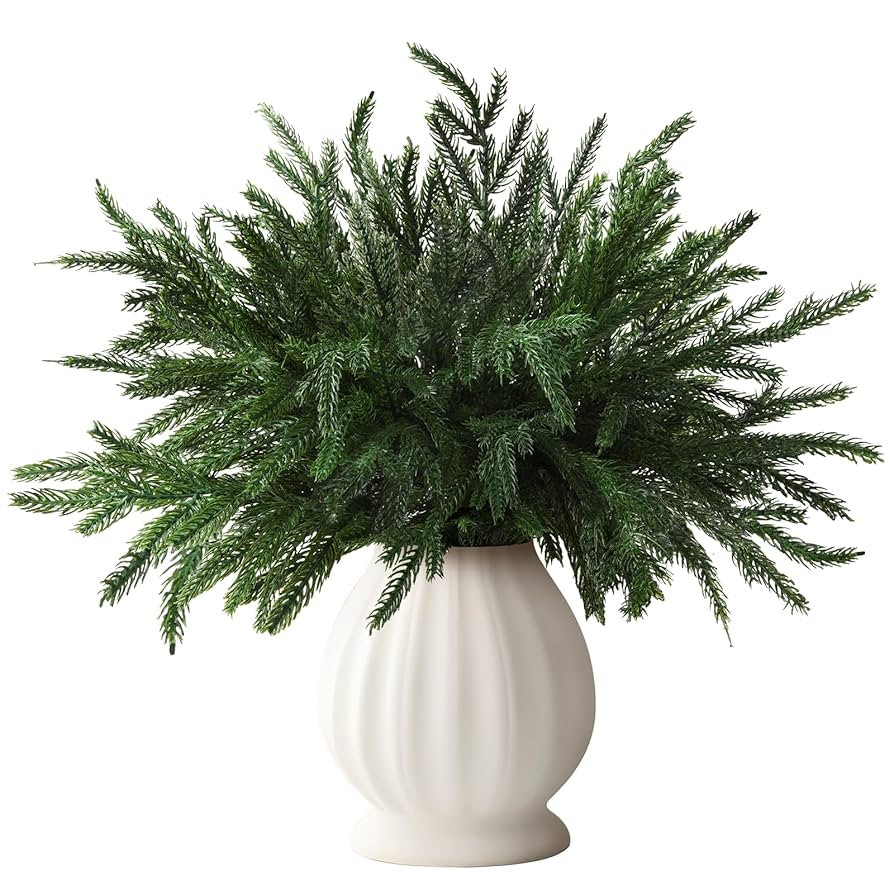 12 Pcs Christmas Norfolk Pine Stems,15" Real Touch Artificial Norfolk Pine Branches,Faux Greenery... | Amazon (US)