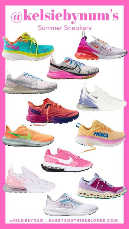 Summer sneaker. Workout sneaker. Tennis shoe. Nike. On cloud. Hoka. Bright color shoes. 

#LTKshoecrush #LTKfit